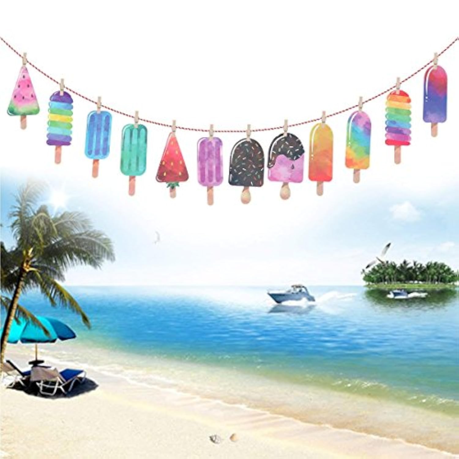 Popsicle Banner Garland Luau Hawaii Beach Summer Party Backdrop Decoration