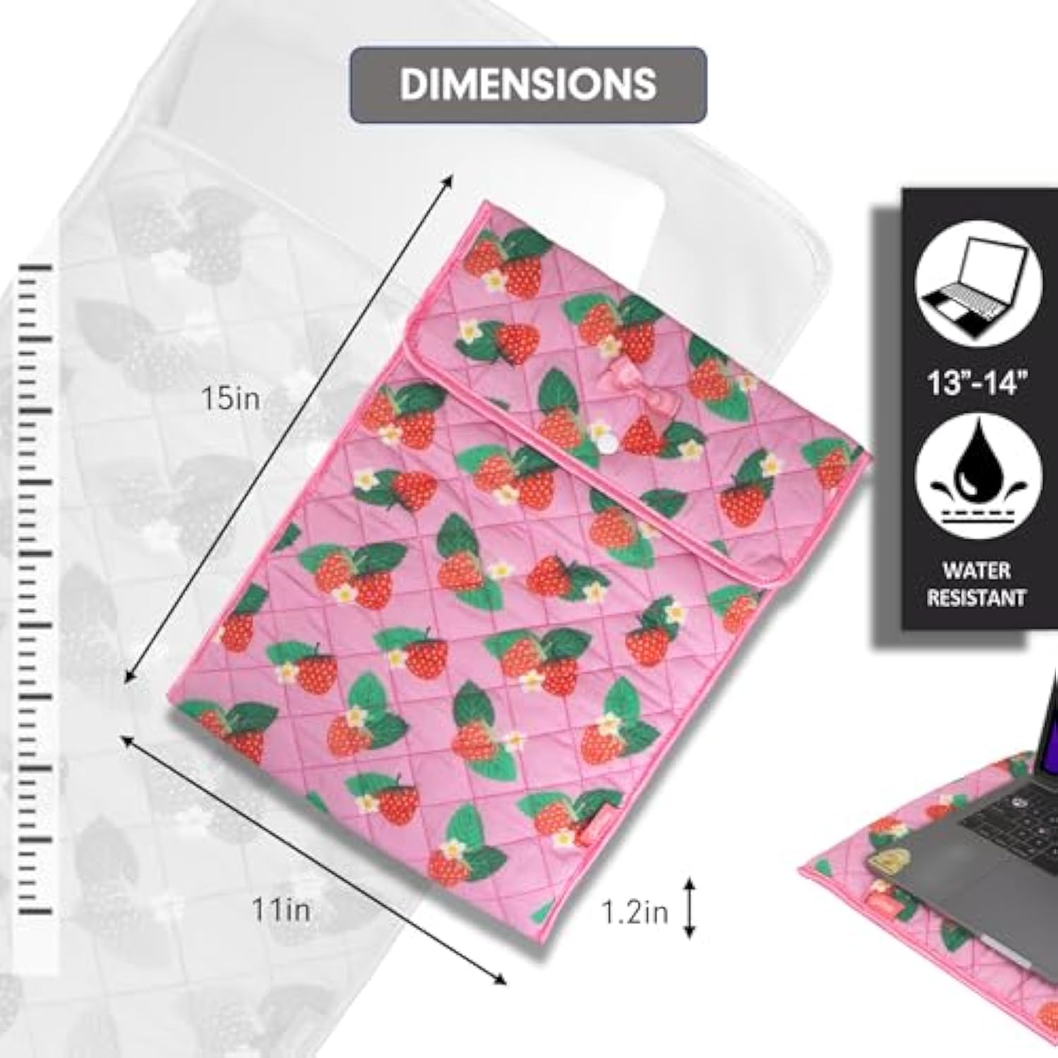 Sonix | Quilted Laptop Sleeve | 13-14 Inch, Quilted Soft Comfy Laptop Carrying Case, Computer Sleeve | Wild Strawberries