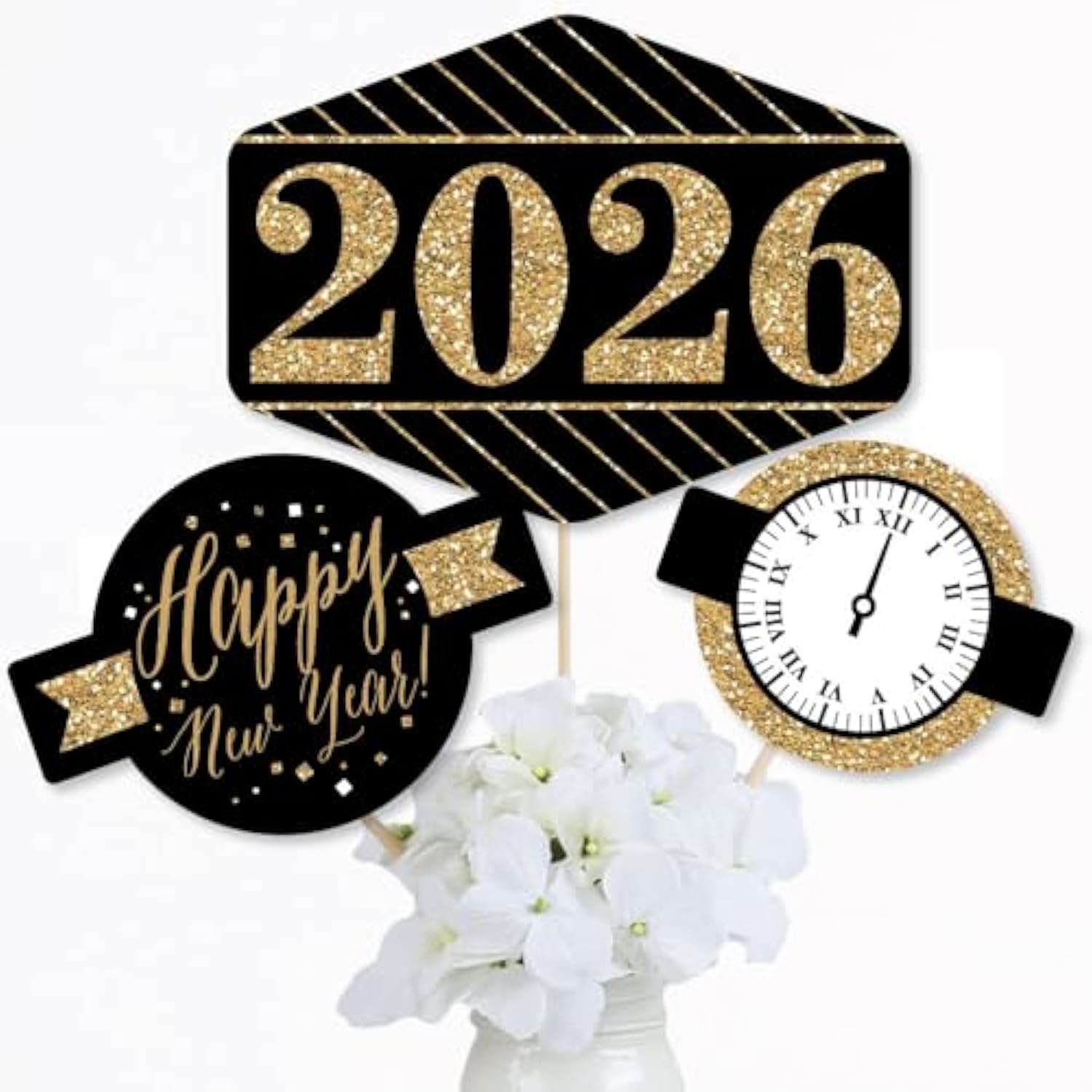 15-Piece Gold New Years Eve 2026 Centerpiece Sticks Table Toppers