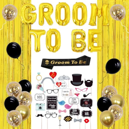 Bachelor Party Decorations For Men, Groom To Be Sash Balloons, Black A