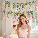 2 Pcs Flower Birthday Party Banner Spring Decor Floral Theme Hanging Garland Spring Happy Birthday Flower Banner Boho Floral Leaf Party Supplies For Women Wedding Baby Shower Backdrop Indoor Outdoor
