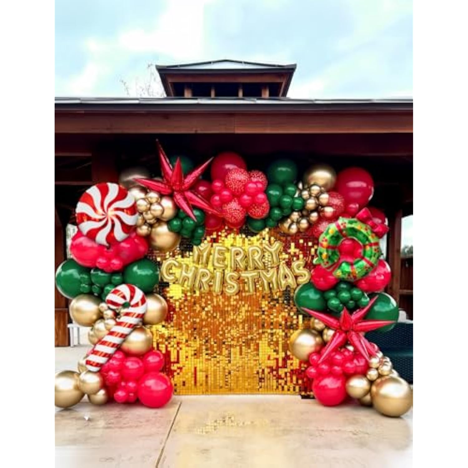 Christmas Balloon Garland Arch Kit, 132Pcs Red Green Gold Xmas Balloons With Candy Cane, Wreath, Star, Merry Christmas Foil Balloons For Xmas Decor, Holiday Party Supplies Indoor Outdoor