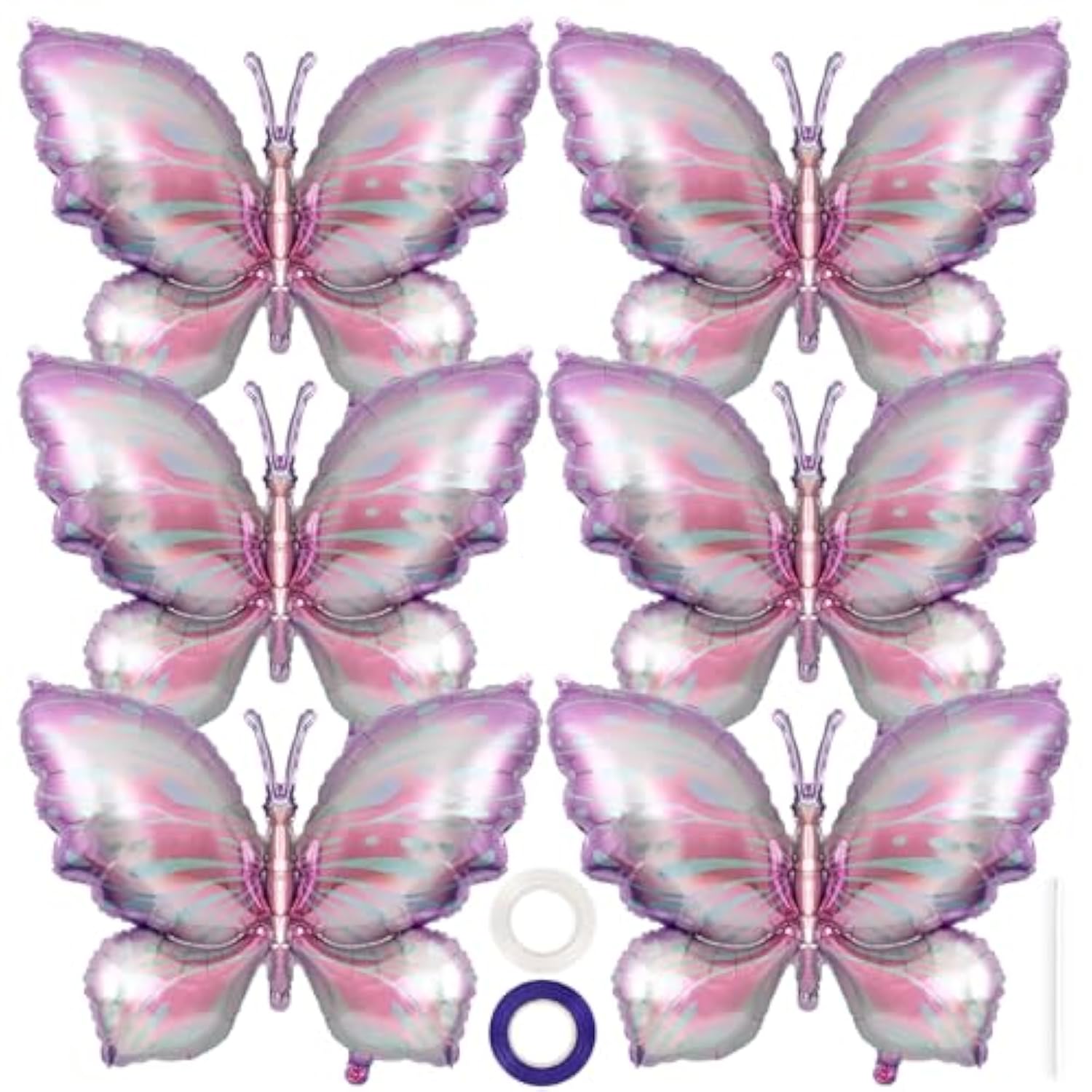 6 Pieces Purple Butterfly Balloons, Butterfly Foil Mylar Balloons,Butterflies Baby Shower Decoration For Butterflies Themed Party Wedding Birthday Party Baby Shower Decorations Supplies(Purple)