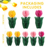 8 Pcs Tulip Flower Centerpieces For Tables,Spring Party Decorations For Office,Garden Paper Flower Tulip Honeycomb Decor Spring Home Decoration Pink Yellow Flower For Mother Day.