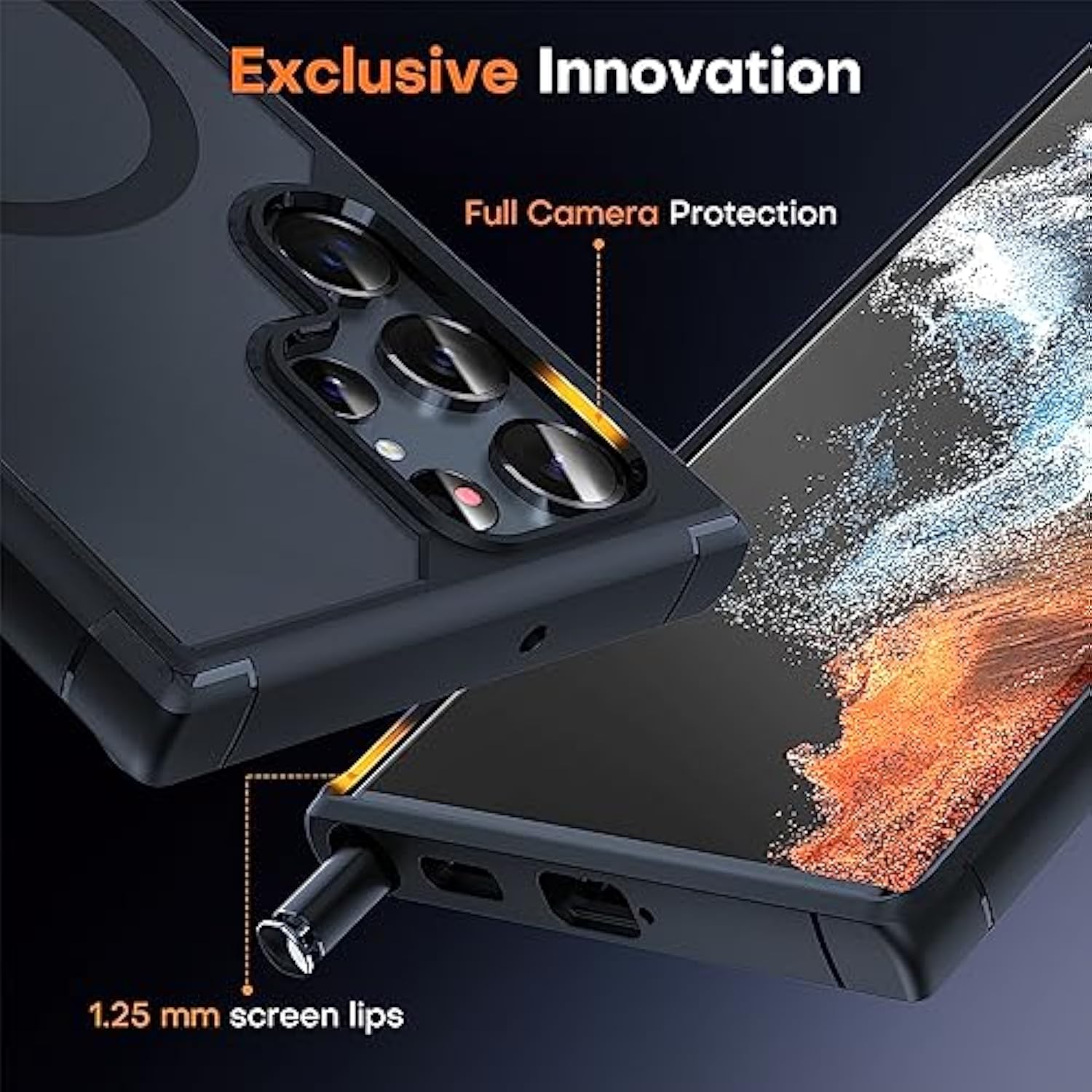 For Samsung Galaxy S22 Ultra Case Magnetic, [Wireless Charging Compatible ][Military Drop Protection] Translucent Matte Back Cover For S22 Ultra, Black