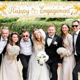 Gold Engagement Party Decorations White Gold Happy Engagement Yard Banner Just Engaged Banner Backdrop Happy Engaged Decorations For Outdoor Garden Lawn