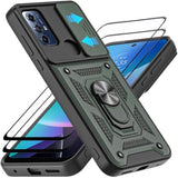 For Moto G Play 2023 Case, With Tempered Glass Screen Protector [2 Pcs] & Slide Camera Cover, 360°Rotation Ring Kickstand [Military Grade] Case. (Green)