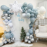 Blue Snowflakes Balloon Arch Kit 130Pcs Dusty Blue White Silver Christmas Balloon Garland Kit with Snowflakes Foil Balloons Xmas Winter Onederland Ice Theme Snow New Year Holiday Party Decorations