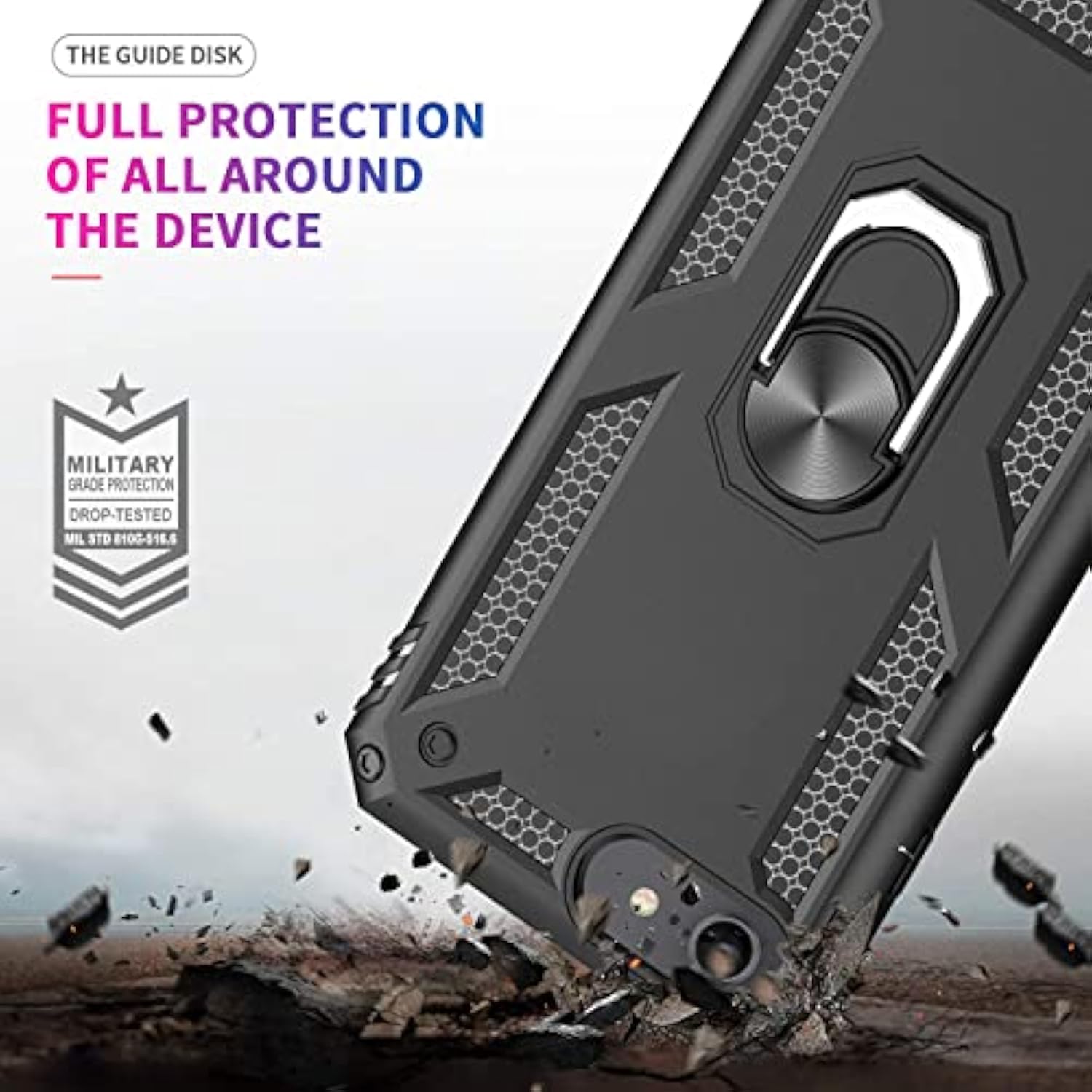 Iphone Se 2022/2020 Case With [2Pack] Tempered Glass Screen Protector, [Military-Grade] Cover With Magnetic Ring Kickstand For 3Rd Generation, Black