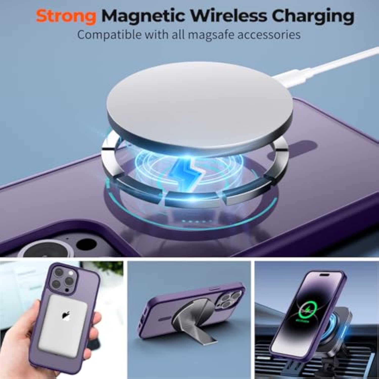 Magnetic Dark Purple Case for iPhone 14 Pro, Compatible with Magsafe Accessories and Wireless Charging