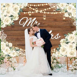 Mr and Mrs Bridal Shower Backdrop for Wedding Party Decorations White Floral Rustic Wooden Photography Background Bride to Be Engagement Proposal Anniversary Banner Photo Booth Props 7x5ft