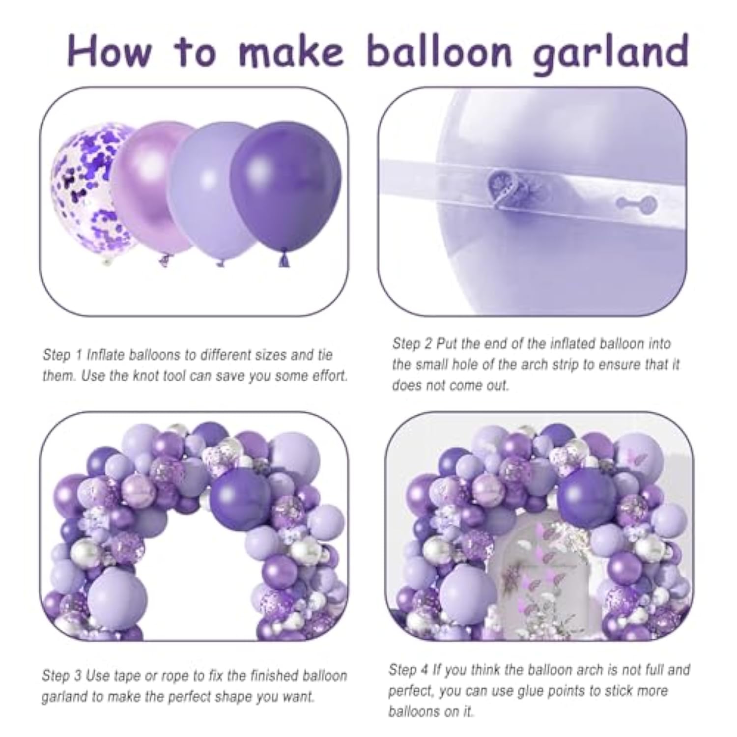 Purple Balloon Garland Kit: Lavender, Confetti, Butterfly Stickers