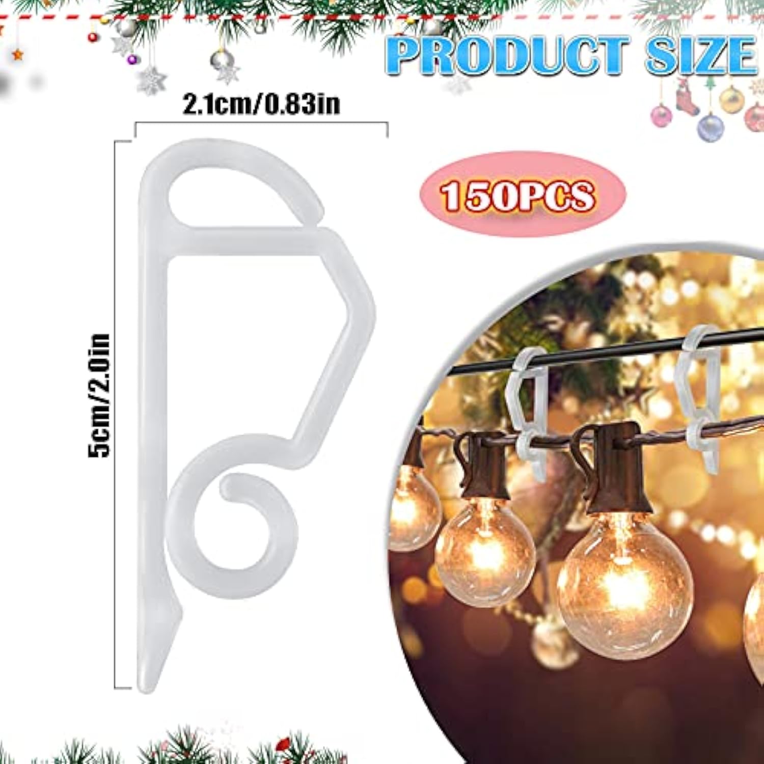 150 Pcs Christmas Light Clips And Hooks - Gutter Hanger For Outdoor Seasonal Lighting - Weatherproof Holiday Hooks For Festival Decoration
