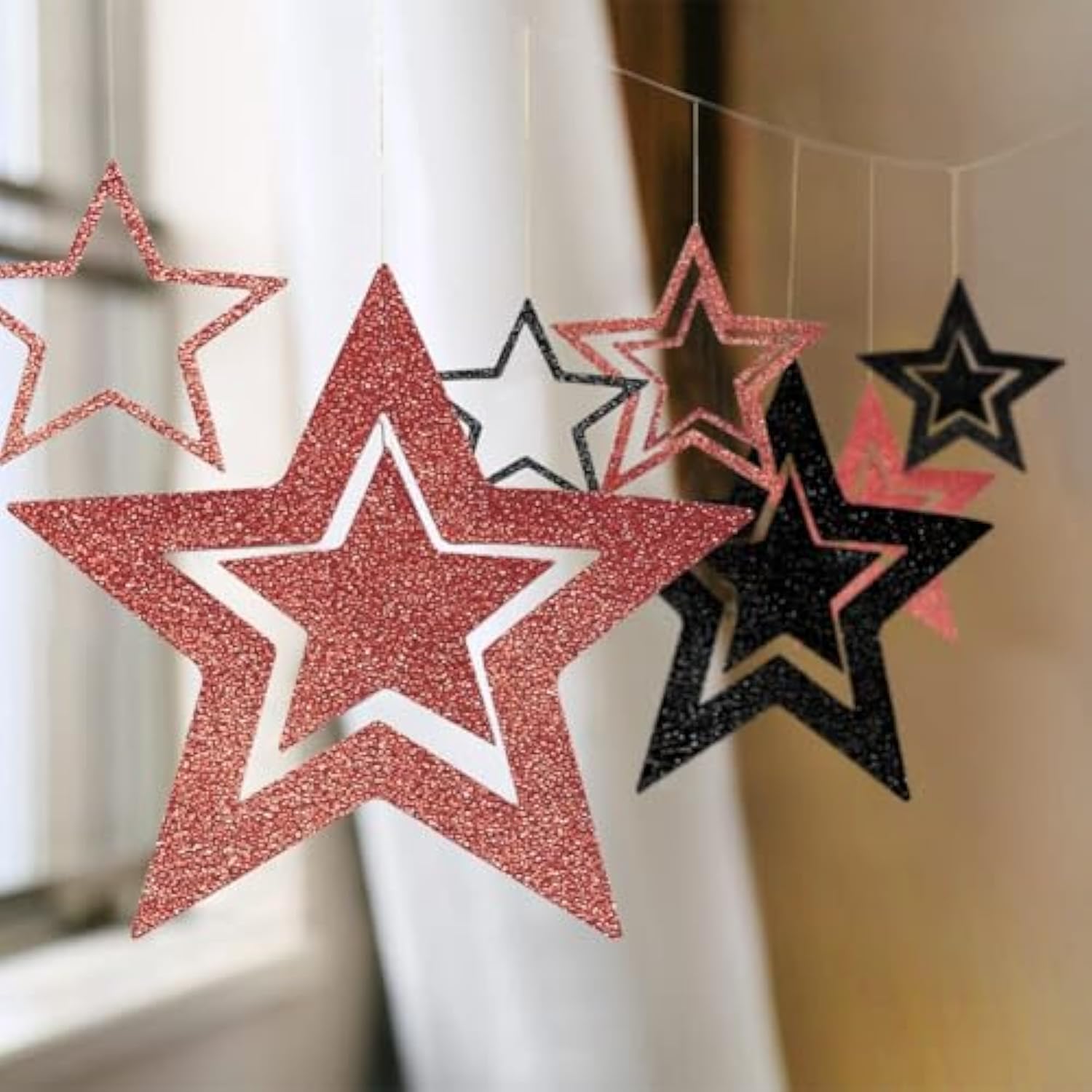 Glitter Black Rose Gold Star Garland Twinkle Little Star Party Decoration Hanging Decor Backdrop Banner Streamer Birthday Bday Bridal Baby Shower Bachelorette Christmas Party Supplies