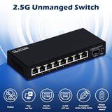 8 Port 2.5G Unmanaged Ethernet Switch 8X2.5Gbase-T Ports 1X10G Sfp+ Fiber Switch 60Gbps Bandwidth Desktop/Wall Mount Plug And Play Compatible With 100/1000/2500Mbps(9Port| 8×2.5G + 1×10G Sfp+)
