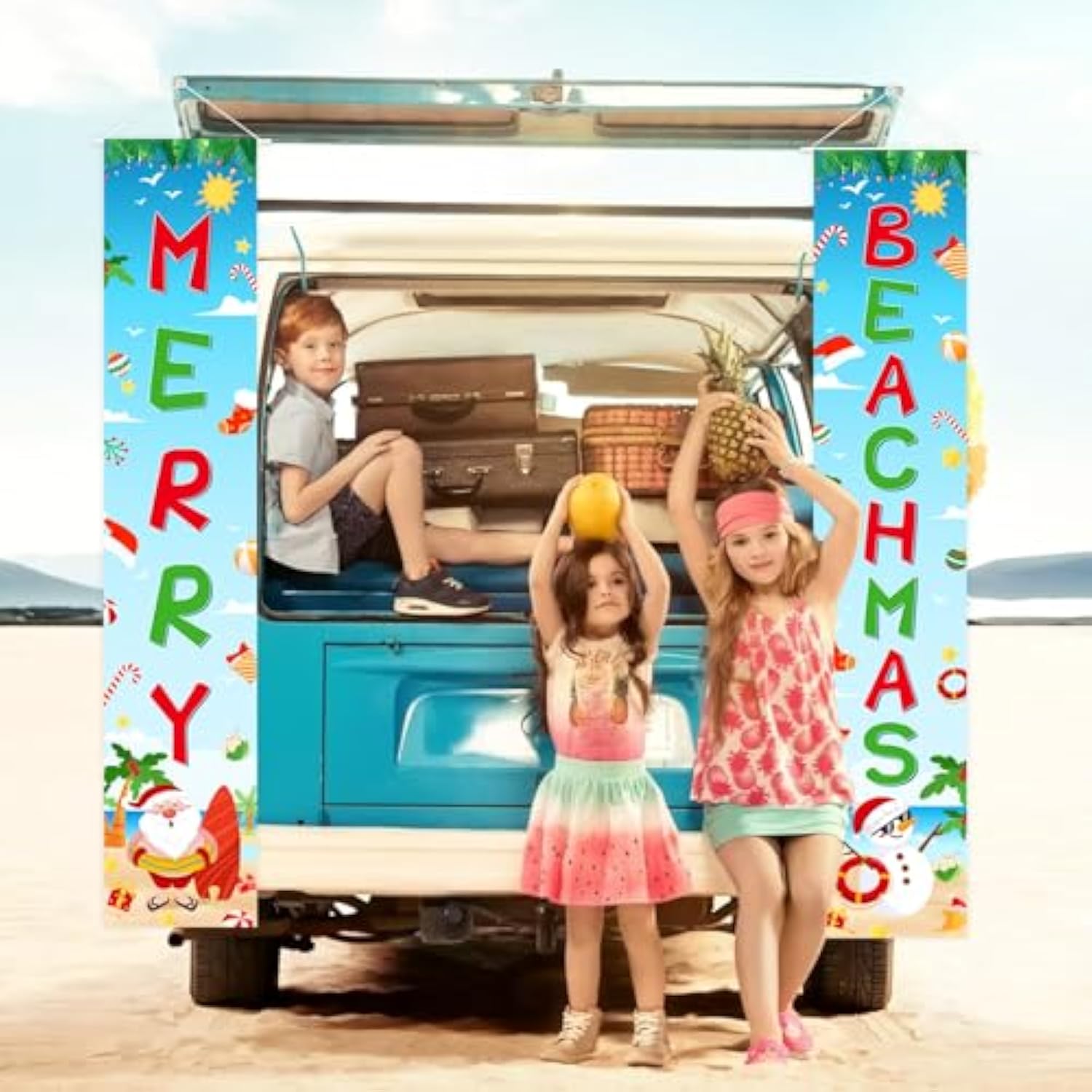 July Christmas Decorations, Coastal Christmas Party Door Banner Coastal Beach Merry Beachmas Garden Banner For Summer Party