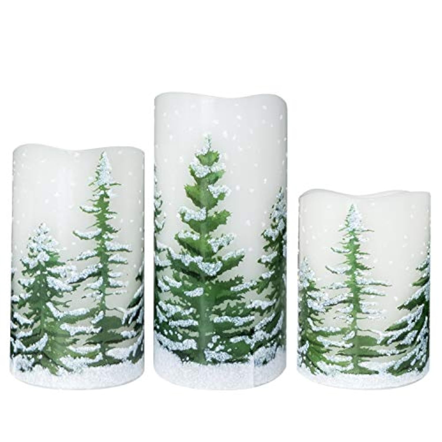 Flickering Flameless Pillar Candles With Timer, Battery Operated Real Wax Warm Light Christmas Tree Pine Tree Decal Candle For Home Decoration Christmas Gifts, Set Of 3(D3 X H4/5/6 Inch)