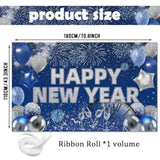 Happy New Year 2026 Blue Backdrop Banner for Party and Photo Booth Decor