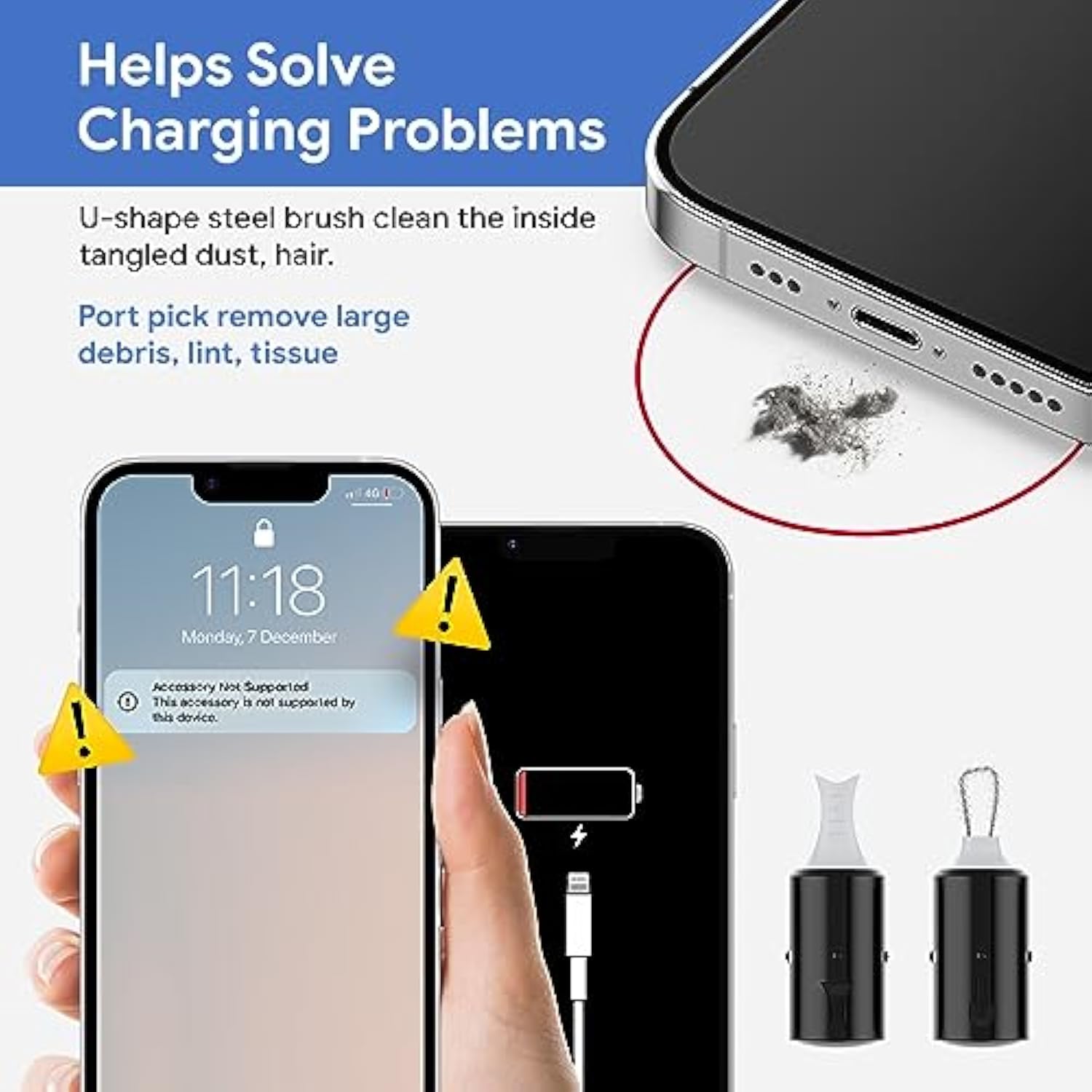 Iphone Cleaning Kit Iphone Cleaner,12 In 1 Port Cleaner Repair & Restore Tool For Airpod Iphone 16 15 14 13 12 Pro Max Ipad Samsung Etc,Phone Cleaning Kit For Lightning And Usb C Charging Port, Cables