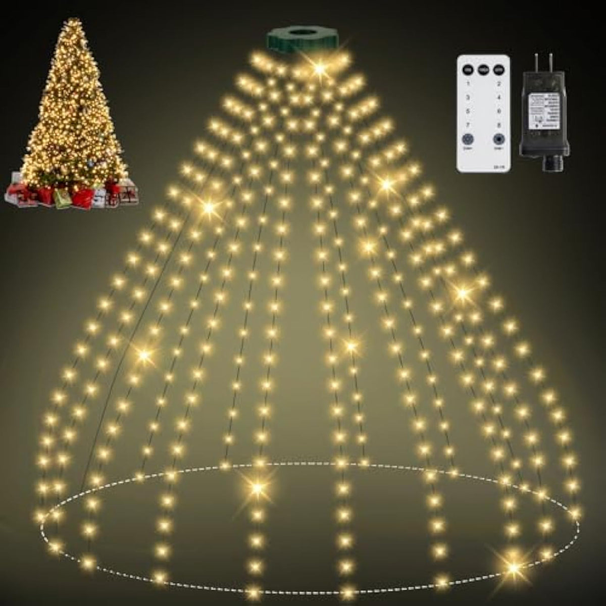 Christmas Tree Lights, 400 Led 8.2Ftx16 Line String Lights Plug In, Cascading Twinkle Lights For Xmas Tree With Timer Memory Function 8 Modes For Indoor Outdoor Wedding Party Decoration (Warm White)