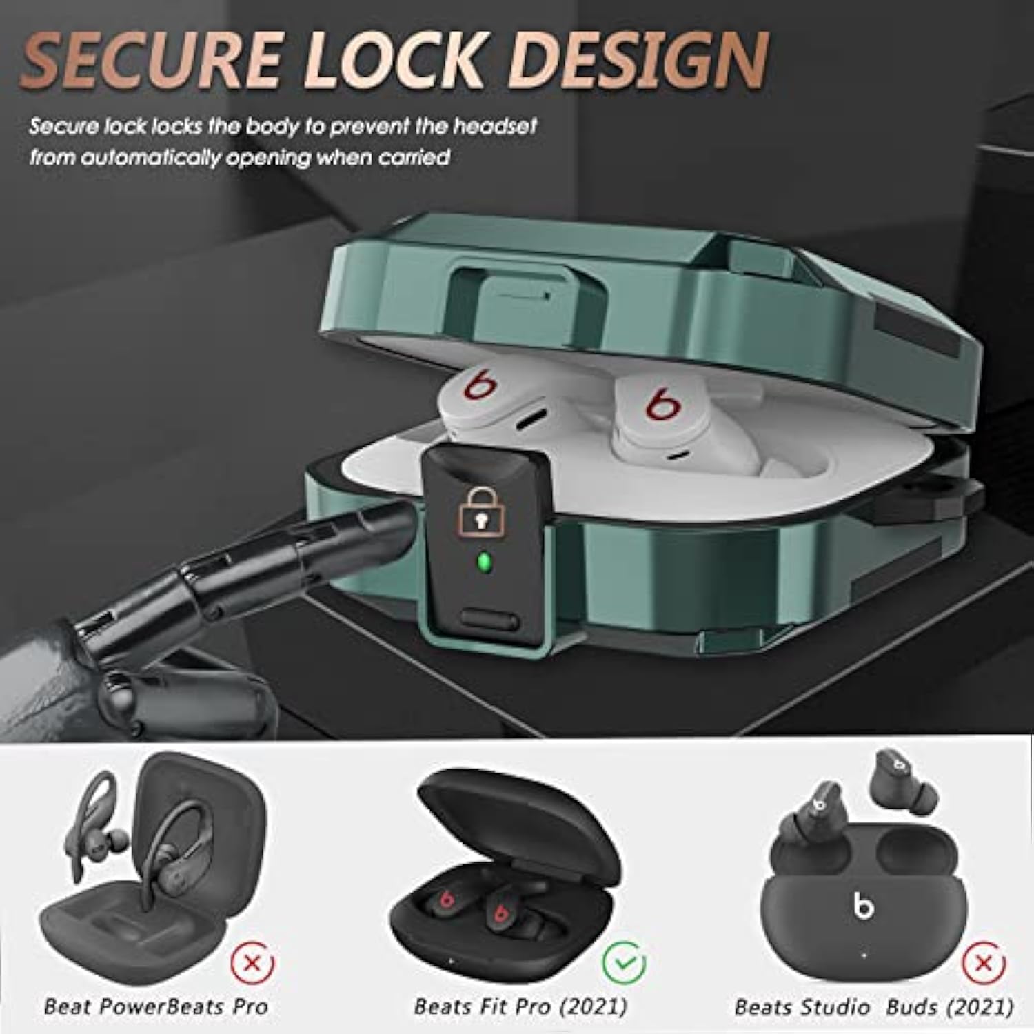 With Safety Lock Case For Beats Fit Pro 2021, Carbon Fiber Material Shock-Absorbing Hard Shell Beats Fit Pro Earbuds Case Cover With Keychain/Storage Box/Cleaning Kit - Green