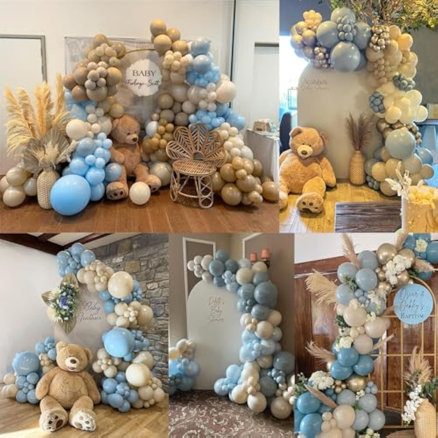 Dusty Blue Balloon Garland Arch Kit With Dusty Blue, Sand White, White Balloons For Boy, Girl, Bear, Baby Shower, Birthday, Gender Reveal, Bridal, Wedding, Party Decorations