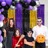 2 Pack Purple Gold Black Foil Fringe Curtains 3.28x6.56ft Backdrop Halloween Decor