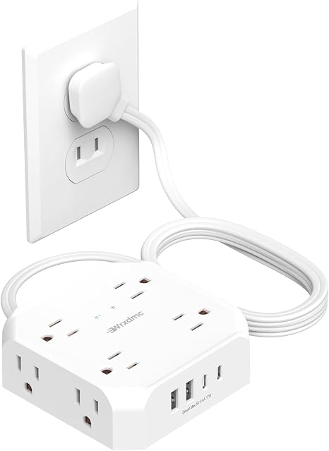 2 Prong Power Strip Adapter 8 Outlets 4 USB Ports 2 USB C 5FT Flat Plug Surge Protector 1400J
