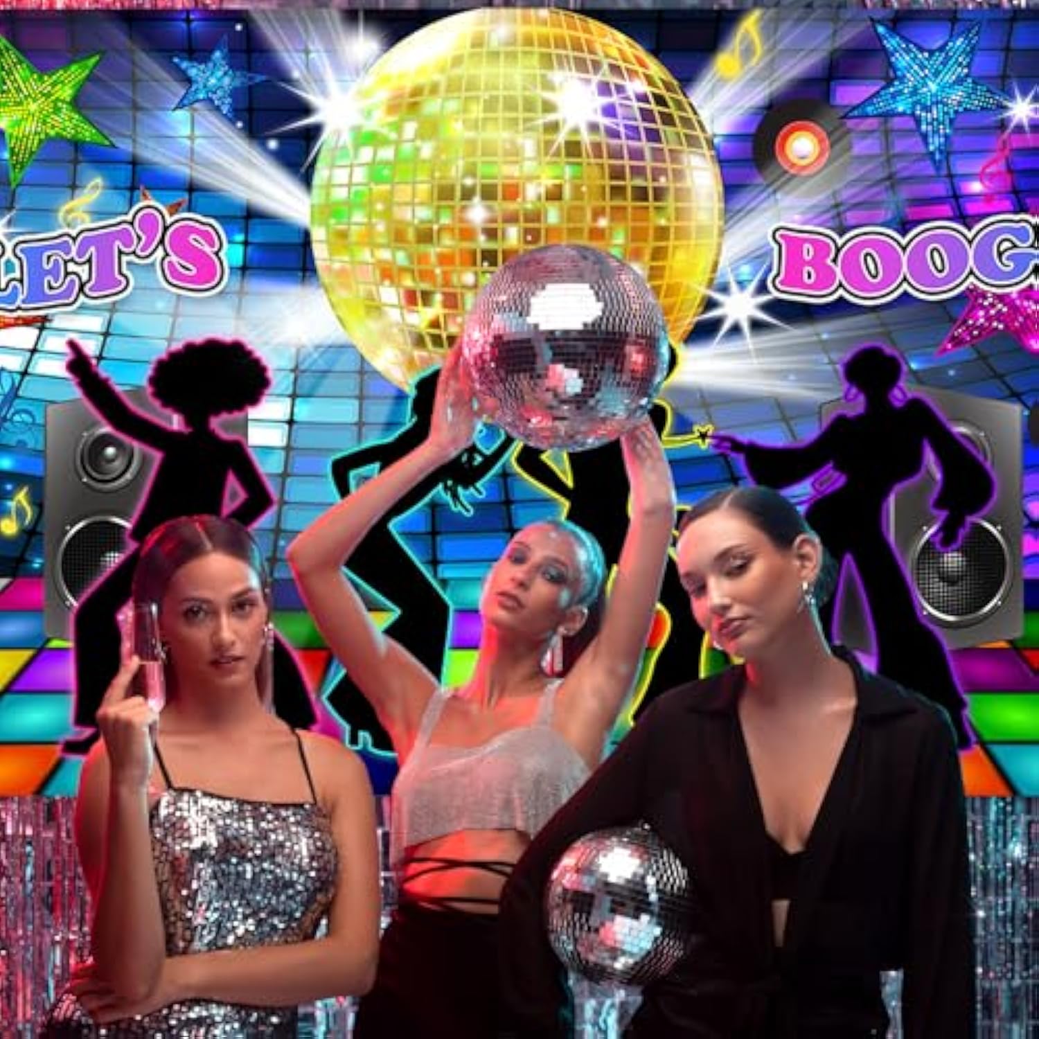 Disco Backdrop Back To 70S 80S 90S Dance Party Decorations Banner Let'S Boogie Birthday Party Photo Booth Backdrops 70.8 X 43.3 Inch Background