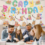 Capybara Birthday Party Decorations - 12Pcs Capybara Banners With Hanging Swirls Bday Decoration Cute Capy Animals Decor Supplies