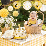 Bee Party Decorations 12PCS Yellow Paper Lantern Tissue Pom Pom