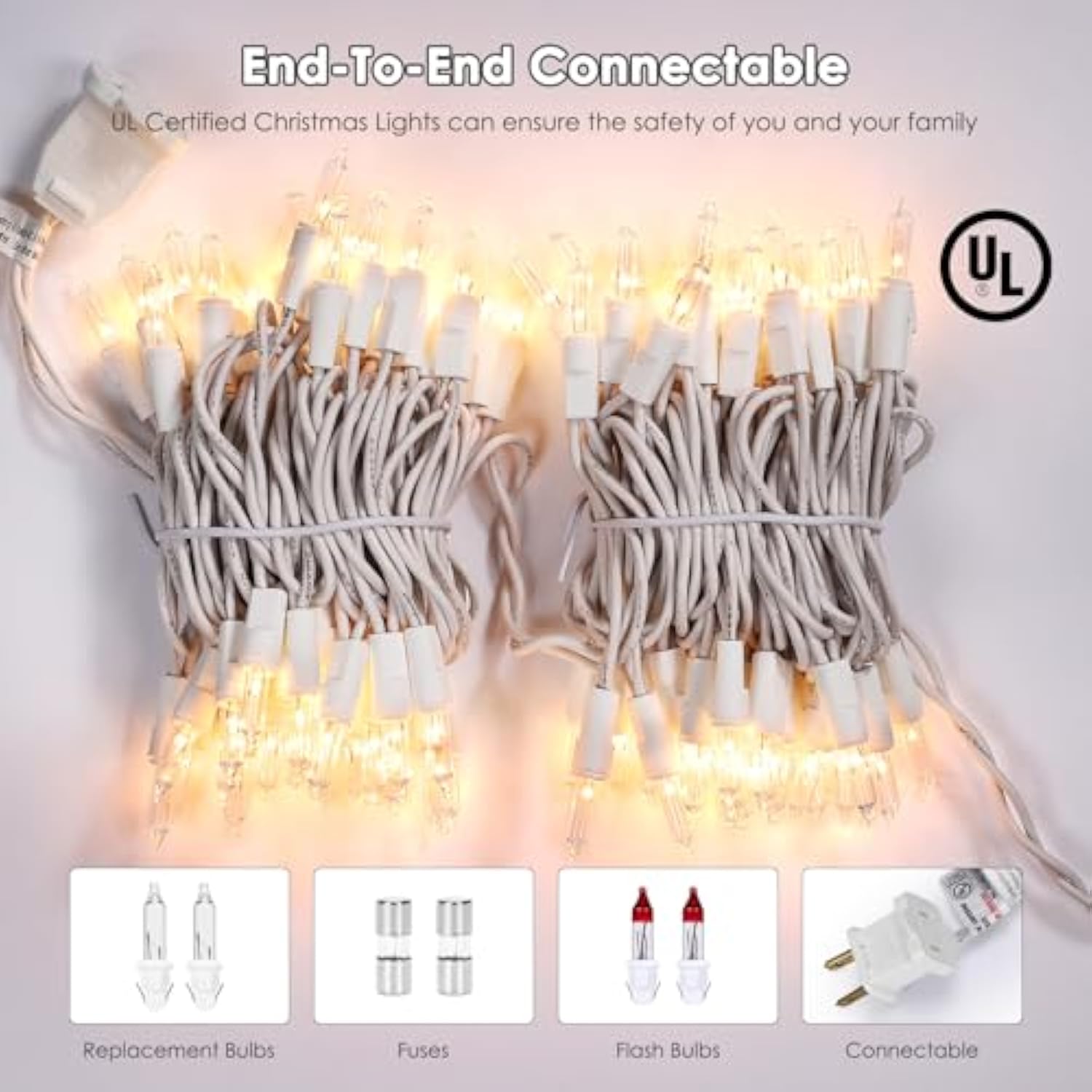 Christmas Lights 150 Count White Wire Ul Certified Connectable Warm White String Lights For Christmas Tree,Garland,Home,