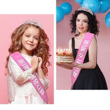 Princess Crown & Birthday Sash Set: Rhinestone Tiara, Glitter Pink