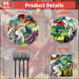 Dragon Birthday Party Decorations - 96Pcs Dragon Theme Paper Plates And Napkins Bday Decoration Magical Forks Decor Supplies For Baby Shower Supplies, Serve 24