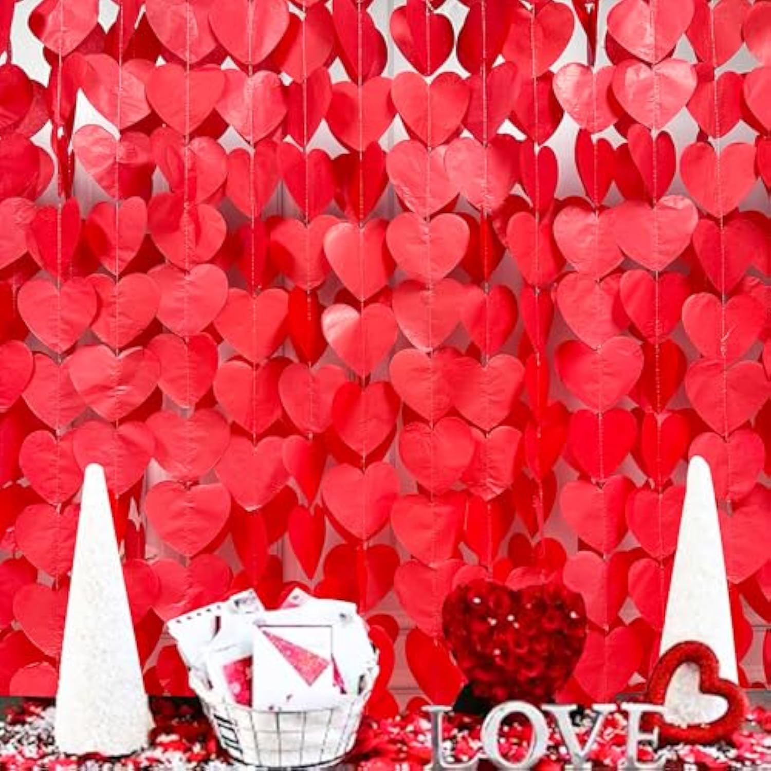 205 Ft Red Party Decorations Red Heart Backdrop Streamer Tissue Paper Love Heart Hanging Garland For Valentines Birthday Anniversary Engagement Wedding Bridal Shower Baby Shower Hen Party Supplies
