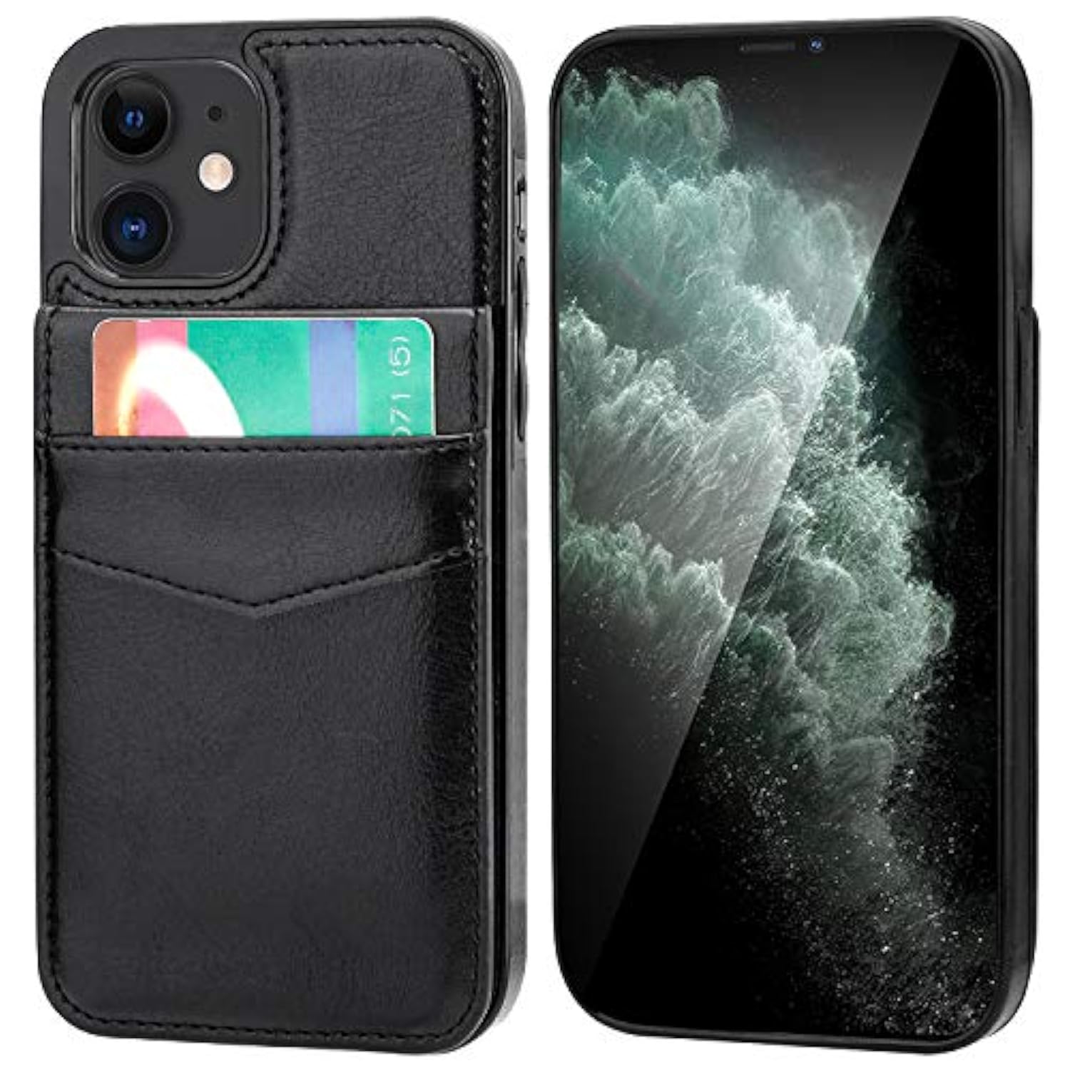 Compatible With 12 Compatible With 12 Pro Case Wallet With Credit Card Holder, Premium Leather Magnetic Clasp Kickstand Heavy Duty Protective Cover 6.1 Inch(Black)
