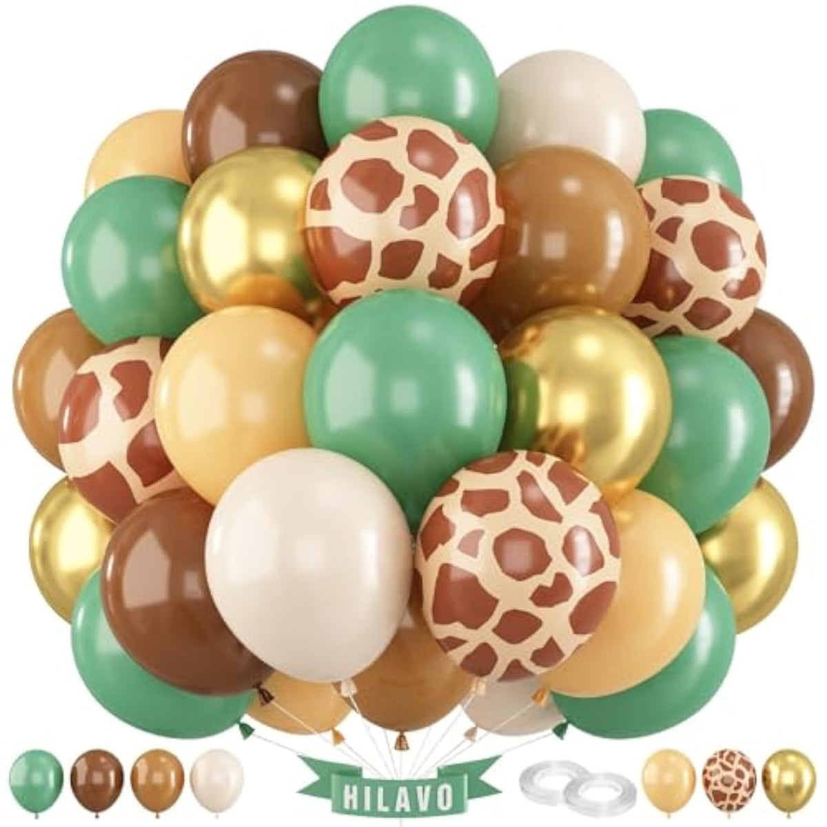 Green Brown Balloons 60 Pcs Jungle Safari Sage Green Brown Gold Cream Balloons Retro Khaki Avocado Apricot Balloon For Boys Giraffe Woodland Animal Baby Shower Birthday Party Decorations