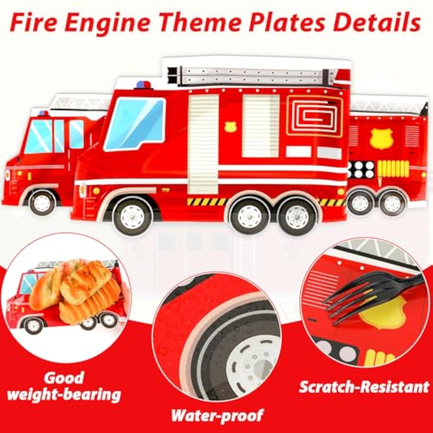 100Pcs Firetruck Birthday Party Plates And Fire Shaped Napkins Fireman Party Supplies Firefighter Disposable Paper Dinnerware Firetruck Tableware Set For Flame Birthday Baby Shower Decor