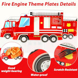 100Pcs Firetruck Birthday Party Plates And Fire Shaped Napkins Fireman Party Supplies Firefighter Disposable Paper Dinnerware Firetruck Tableware Set For Flame Birthday Baby Shower Decor