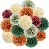 16Pcs Fall Tissue Pom Pom Decorations Orange Green Burgundy Sage for Baby Shower Party