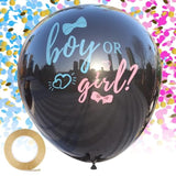Gender Reveal Balloons: 36" Black Balloons with Pink & Blue Confetti