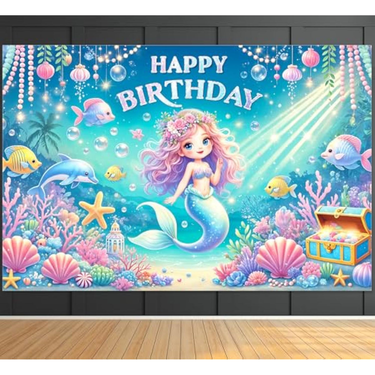 Mermaid Birthday Banner 6x4ft Under the Sea Party Backdrop for Girls