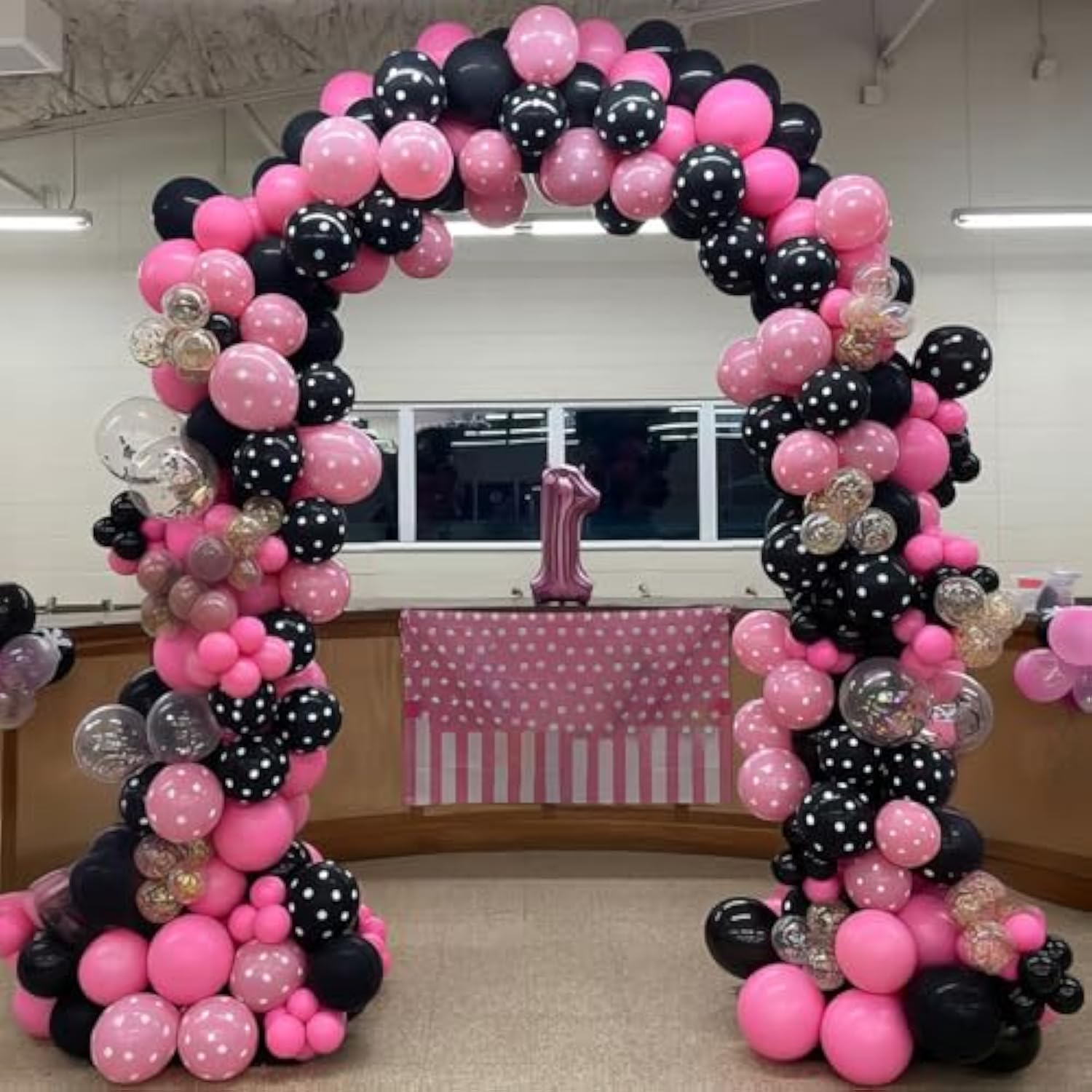 Pink And Black Balloons, Hot Pink Balloons Pink White Dots Black White Dots Balloon With Black Pink Confetti Balloon For Girls Women Birthday Baby Bridal Shower Wedding Mouse Theme Party Decorations