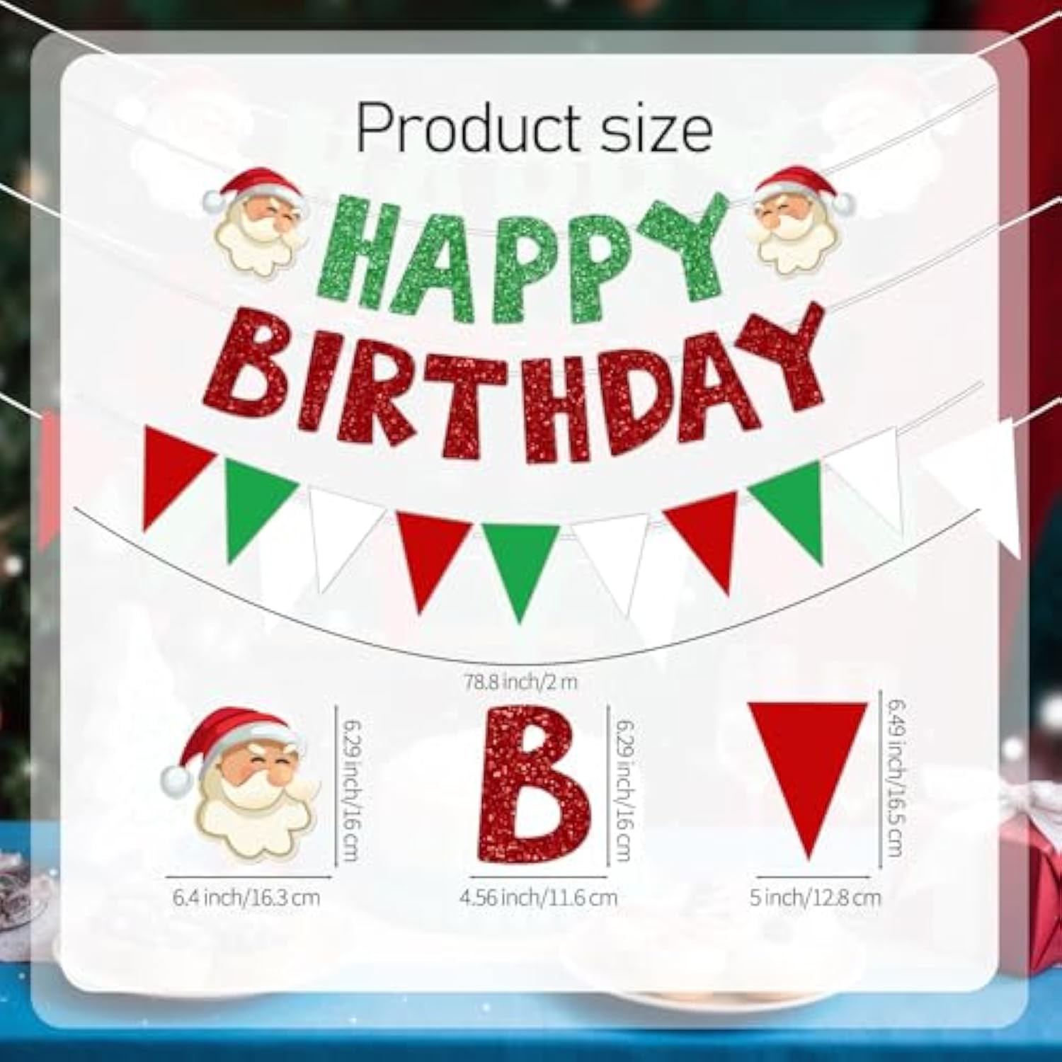 Glitter Christmas Birthday Banner Red Green Bunting Garland Party Decorations