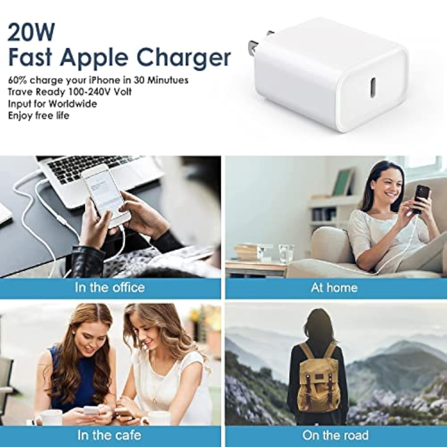 Iphone 16/15 Fast Charger Block,?3Pack?20W Usb C Wall Charger Block Super Fast Charging Blocks Plug Bricks Pd Type C Adapter For Apple Iphone 16 Pro Max/15 Plus/14/13/12/11/X/Airpods/Ipad Pro/Air/Mini