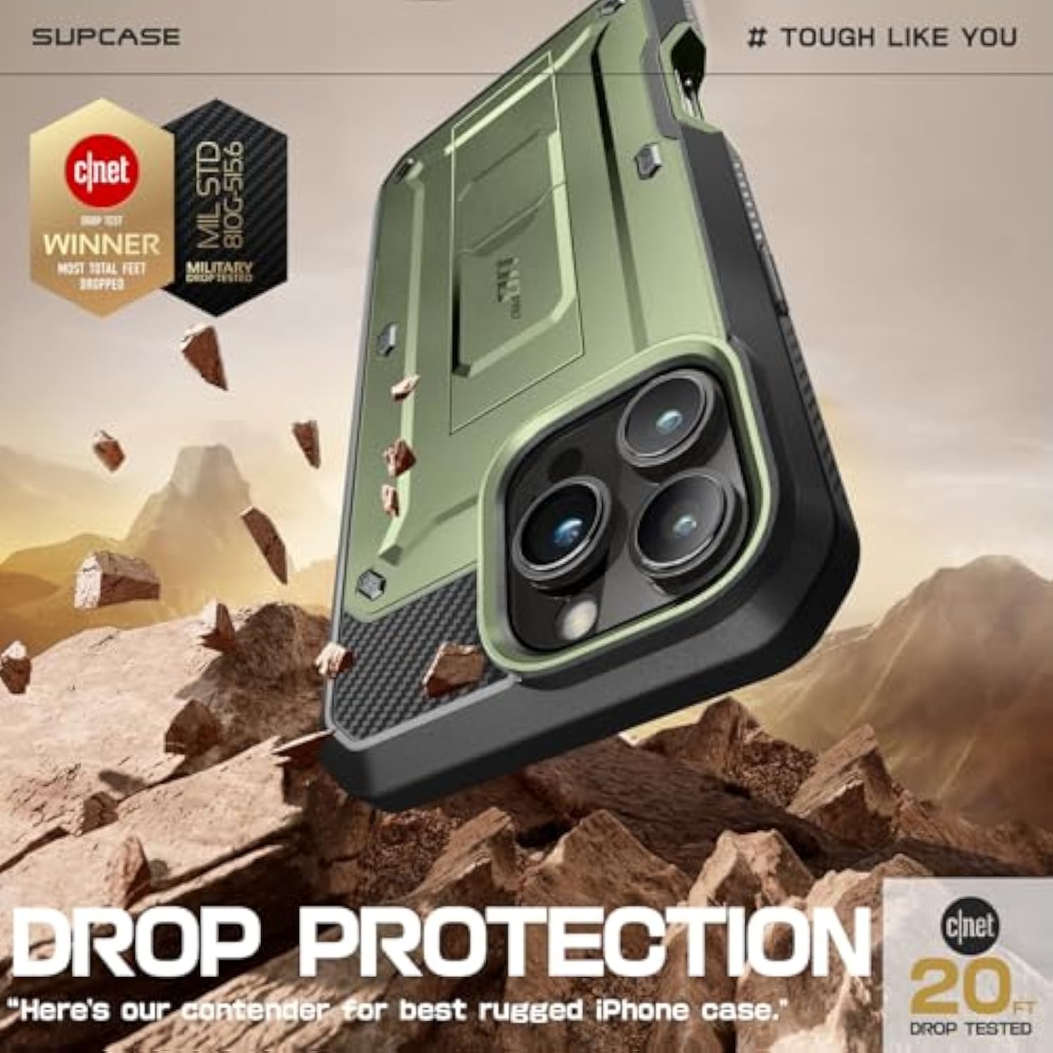 SUPCASE Unicorn Beetle Pro Case with Screen Protector, Built-in Stand & Belt-Clip, Military-Grade Protection, Full Body Heavy Duty Phone Case for iPhone 16 Pro 6.3'' 2024, Green