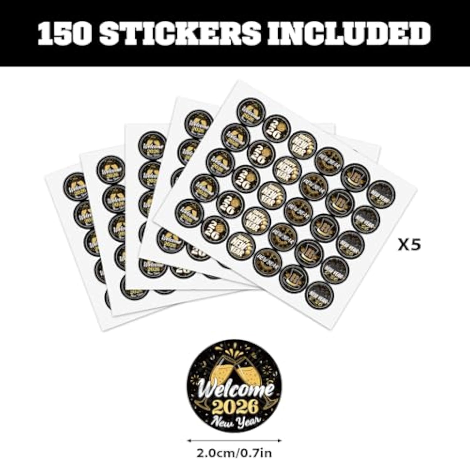150 Pcs 2026 New Year Kiss Sticker Labels for Candy and Party Favors