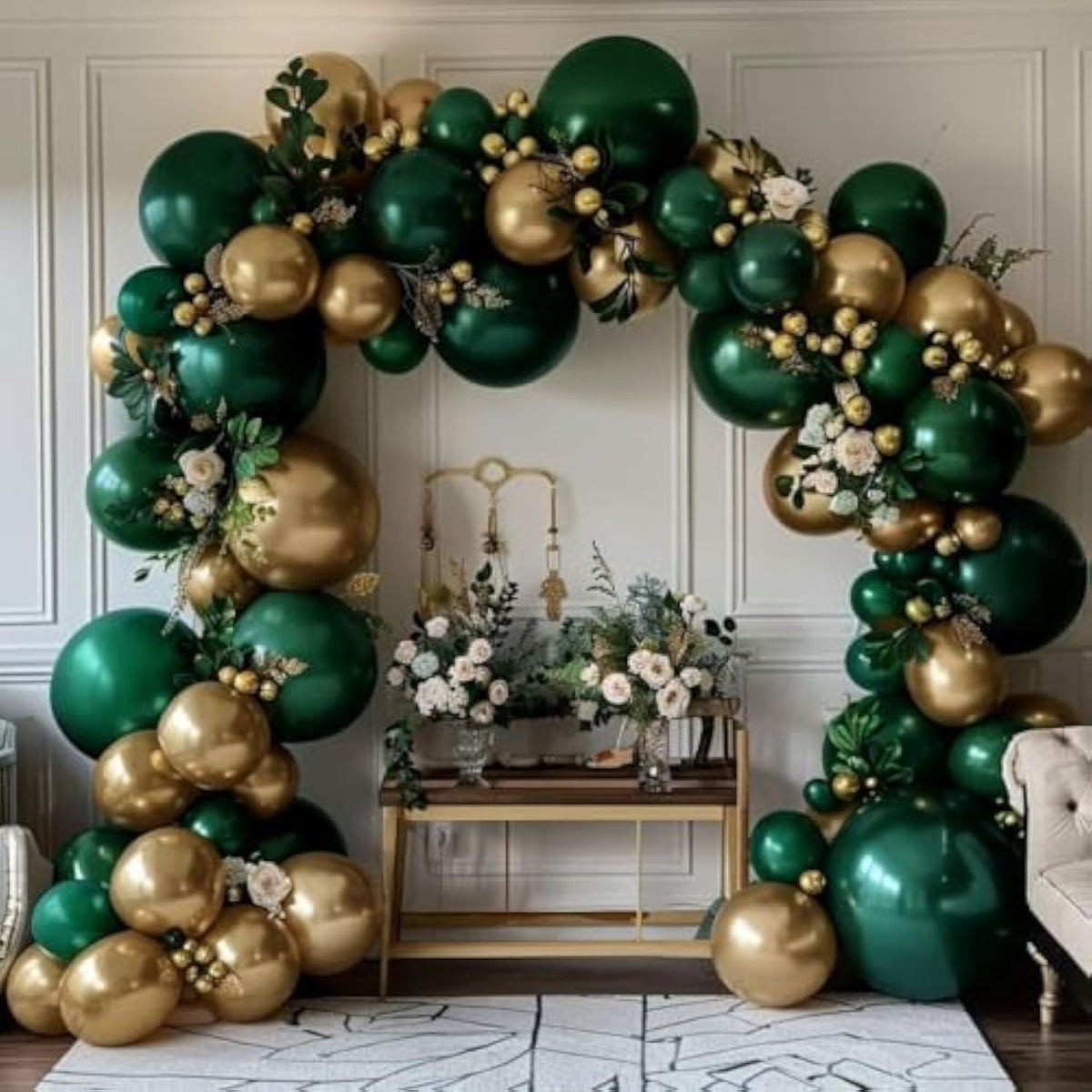 Emerald Green & Gold Balloon Garland Kit – Double Stuffed Arch for Birthday, Wedding, Party Decor