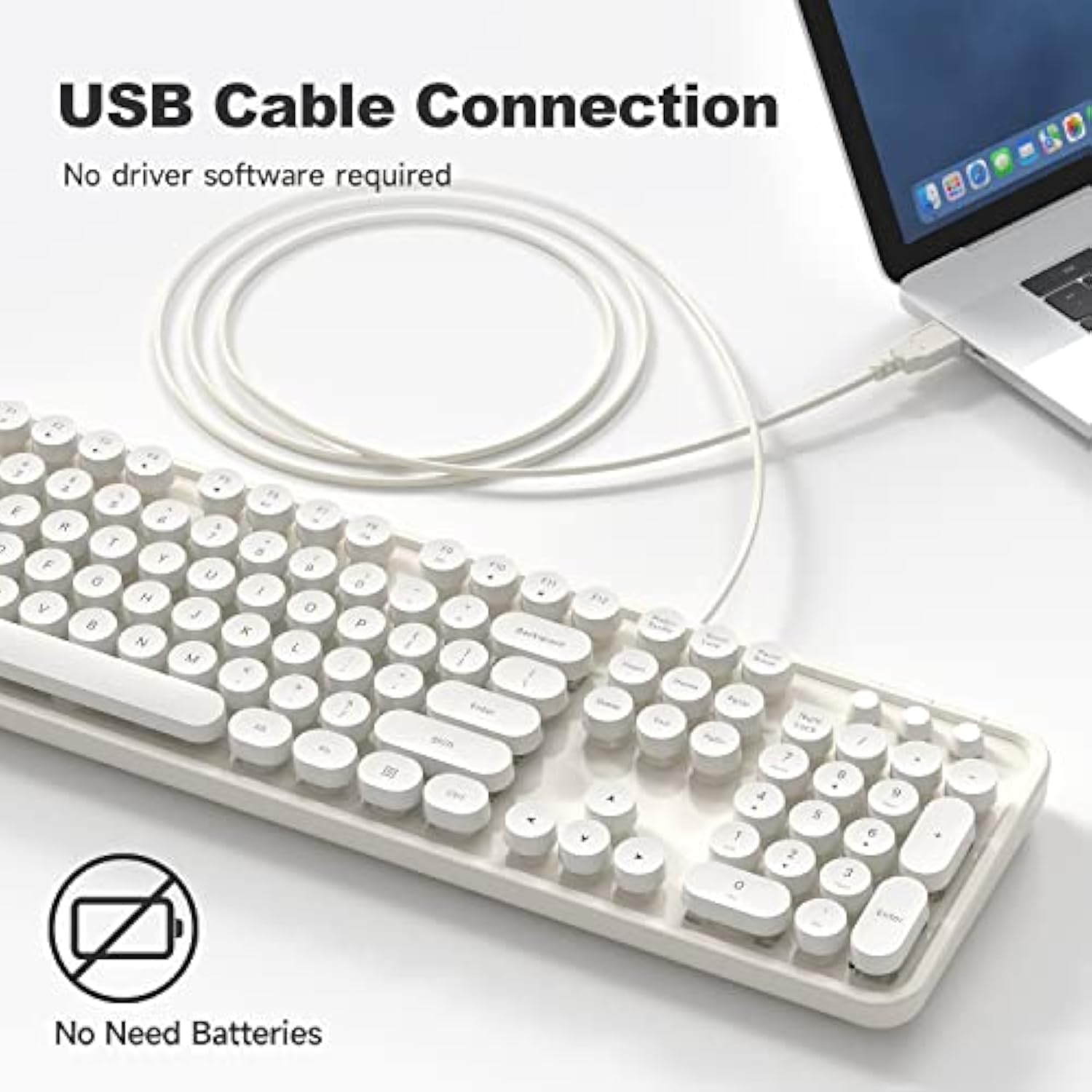 Usb Wired Computer Keyboard - Retro Typewriter Keyboard - Full Size Keyboard W