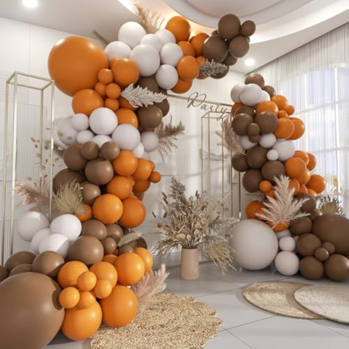 160 Pcs Orange White Brown Balloon Garland Arch Kit Boho Party Birthday Wedding Decor